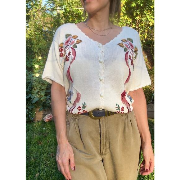 Vintage Embroidered Knit Cardigan Tee, New Look Sweater Grandma - Picture 6 of 9
